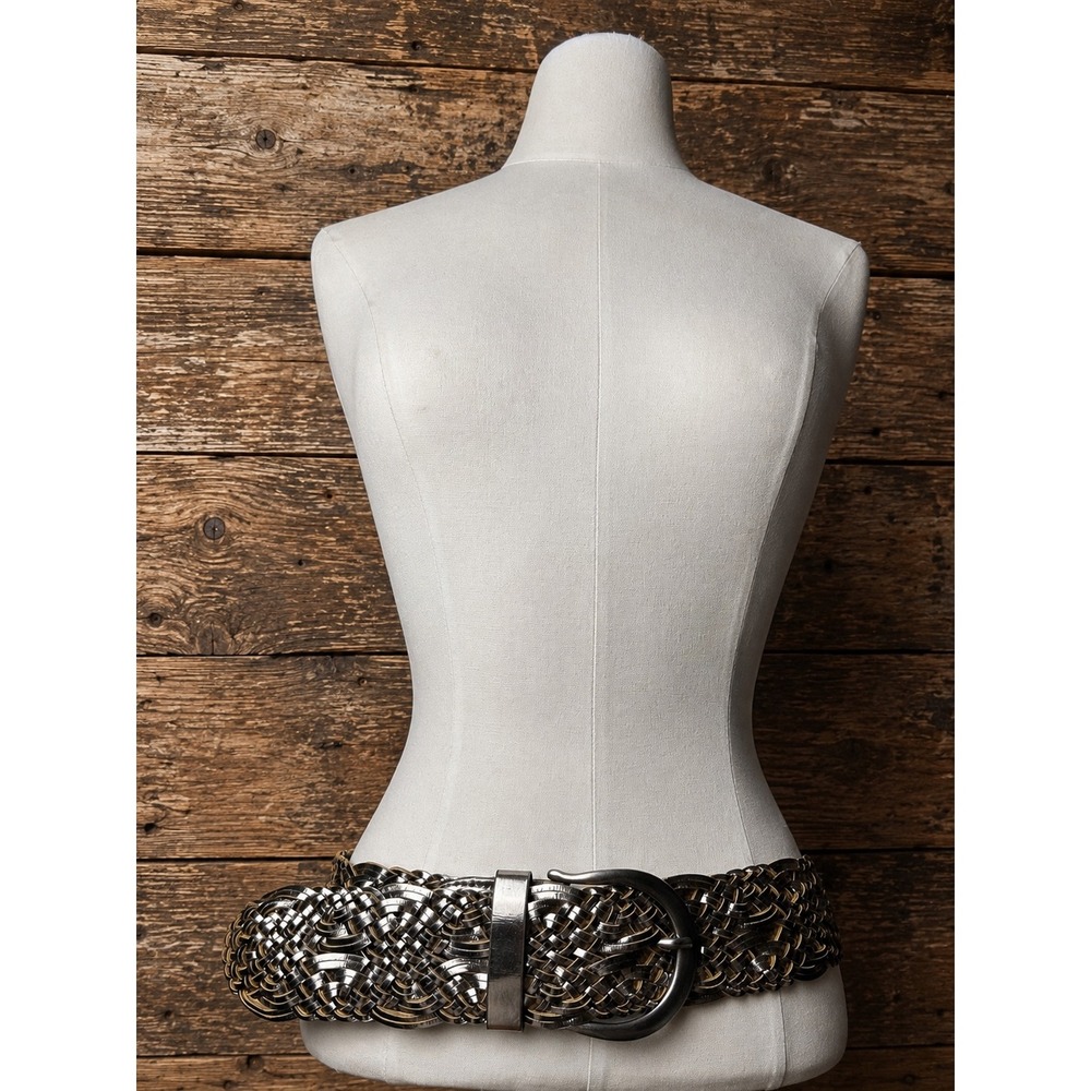 Gap Metallic Braided Woven Wide Belt M Boho Festival Statement Y2K Rave Eclectic